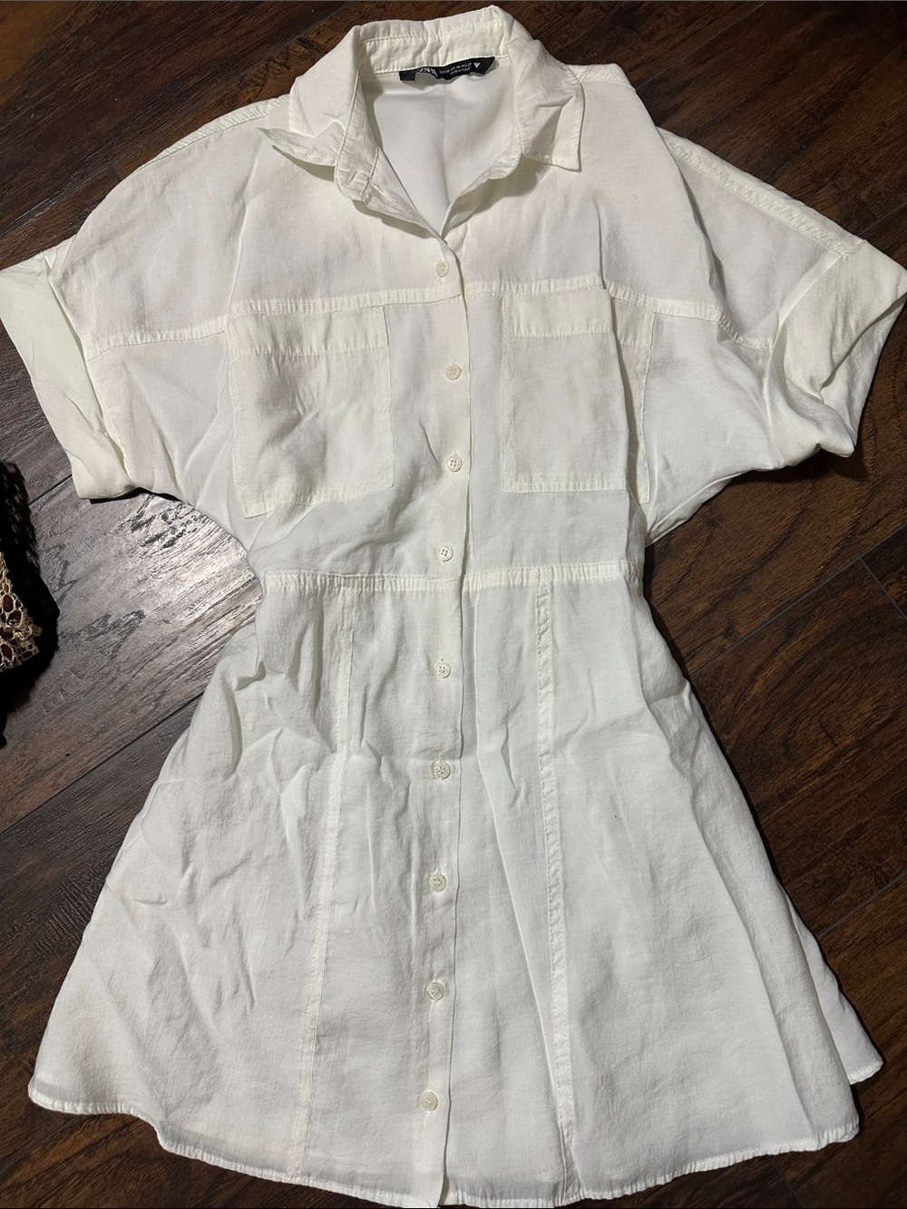 Zara white Button-Front Mini Shirt Dress